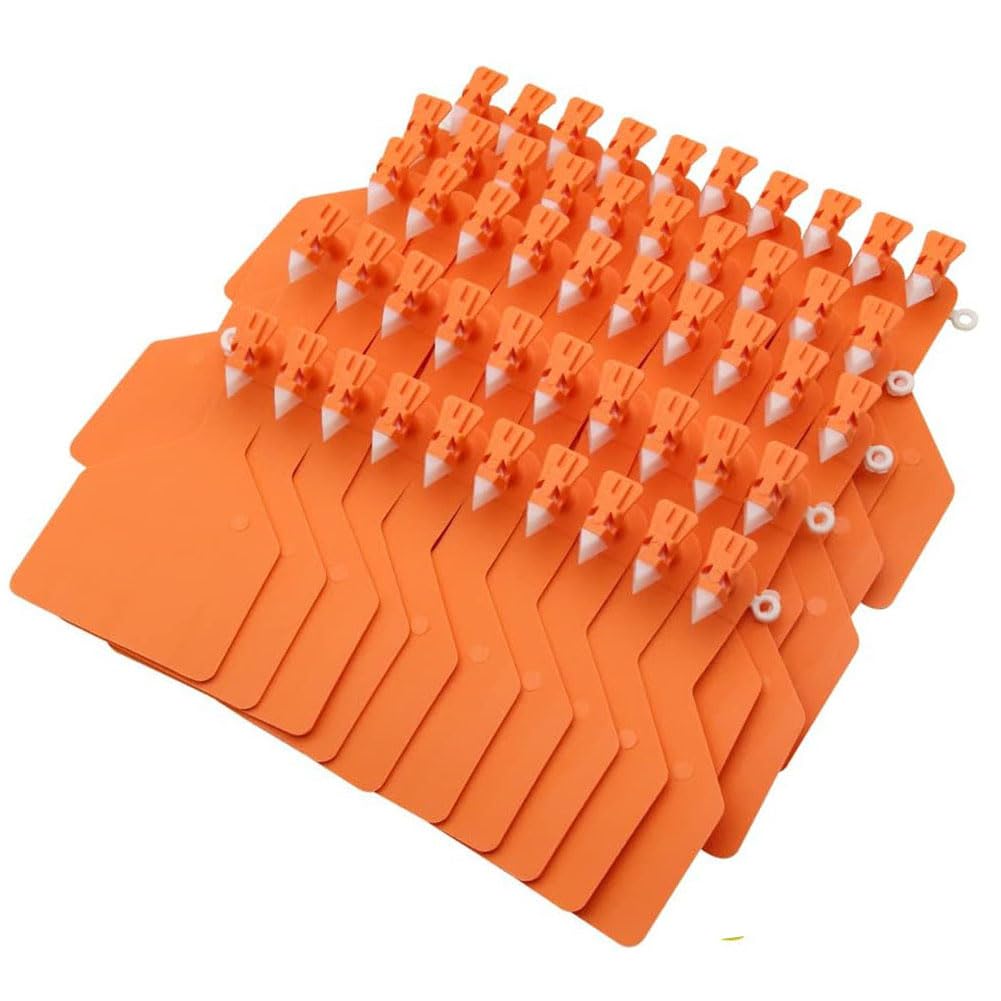 Marcatori auricolari per bestiame, Etichette identificative for orecchie in TPU monopezzo vuote for bestiame, multicolore, 50-100 pezzi con penna(Oranje,100pcs)