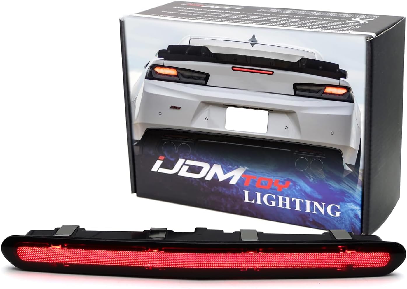iJDMTOY Dark Smoked Lens Race Car Style Strobe LED Trunk Lid Third Brake Light Bar Assembly Compatible With 2016-2024 Chevrolet Camaro