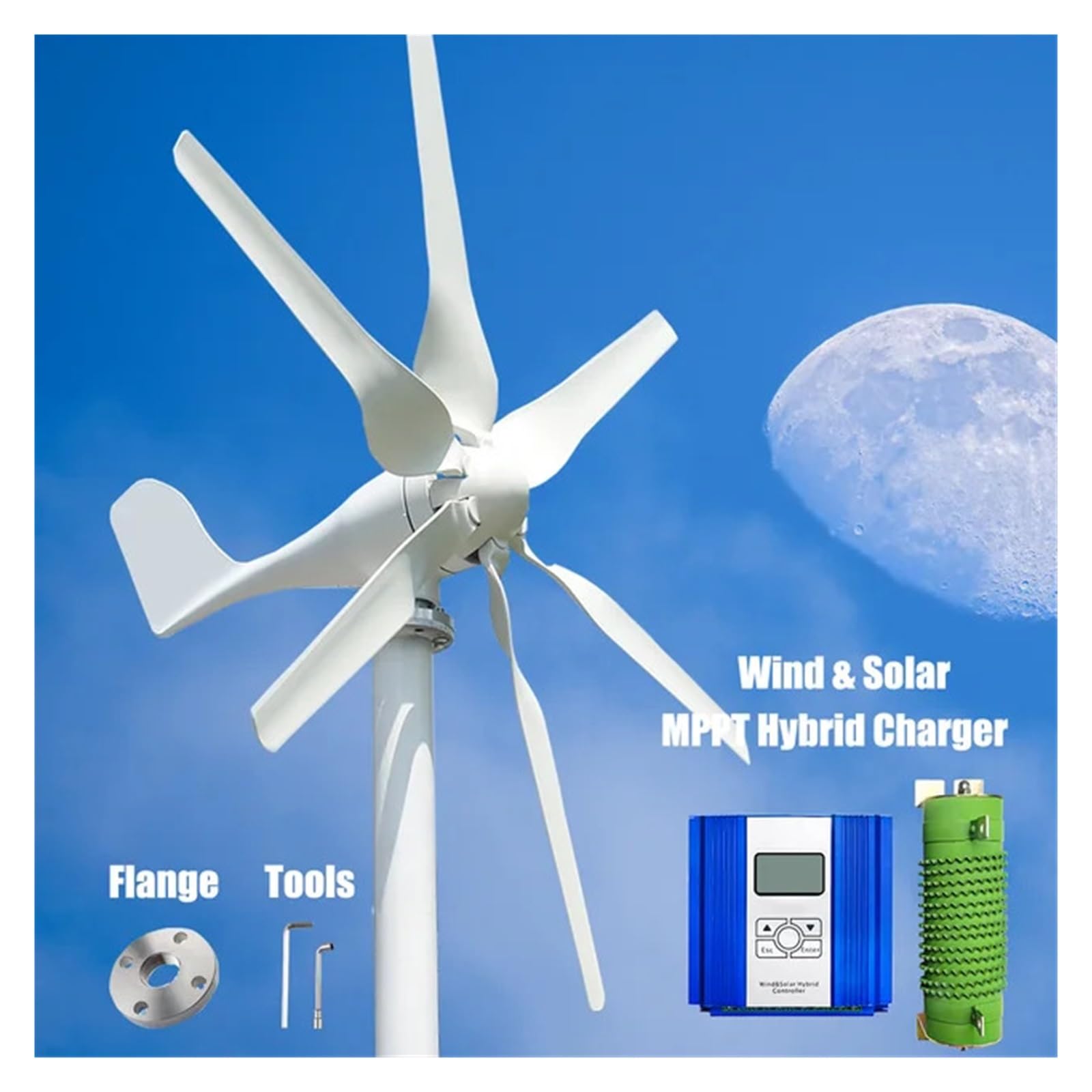 2000W Wiatrak 12V 24V 48V 6 Łopatek Turbina Wiatrowa Generator Z Kontrolerem MPPT Niska Prędkość Wiatru Startu Sprzęt Domowy(With Hybrid Charger,12V)