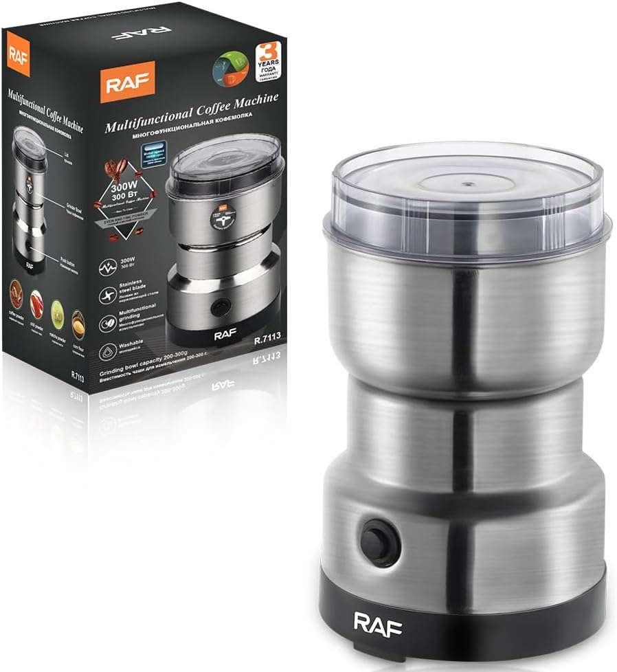 Electric Coffee and Spice Grinder With 4 Stainless Steel Blades - 300ml Fast Grinding Mill, One Button Use Portable for Home Kitchen Household Mixer