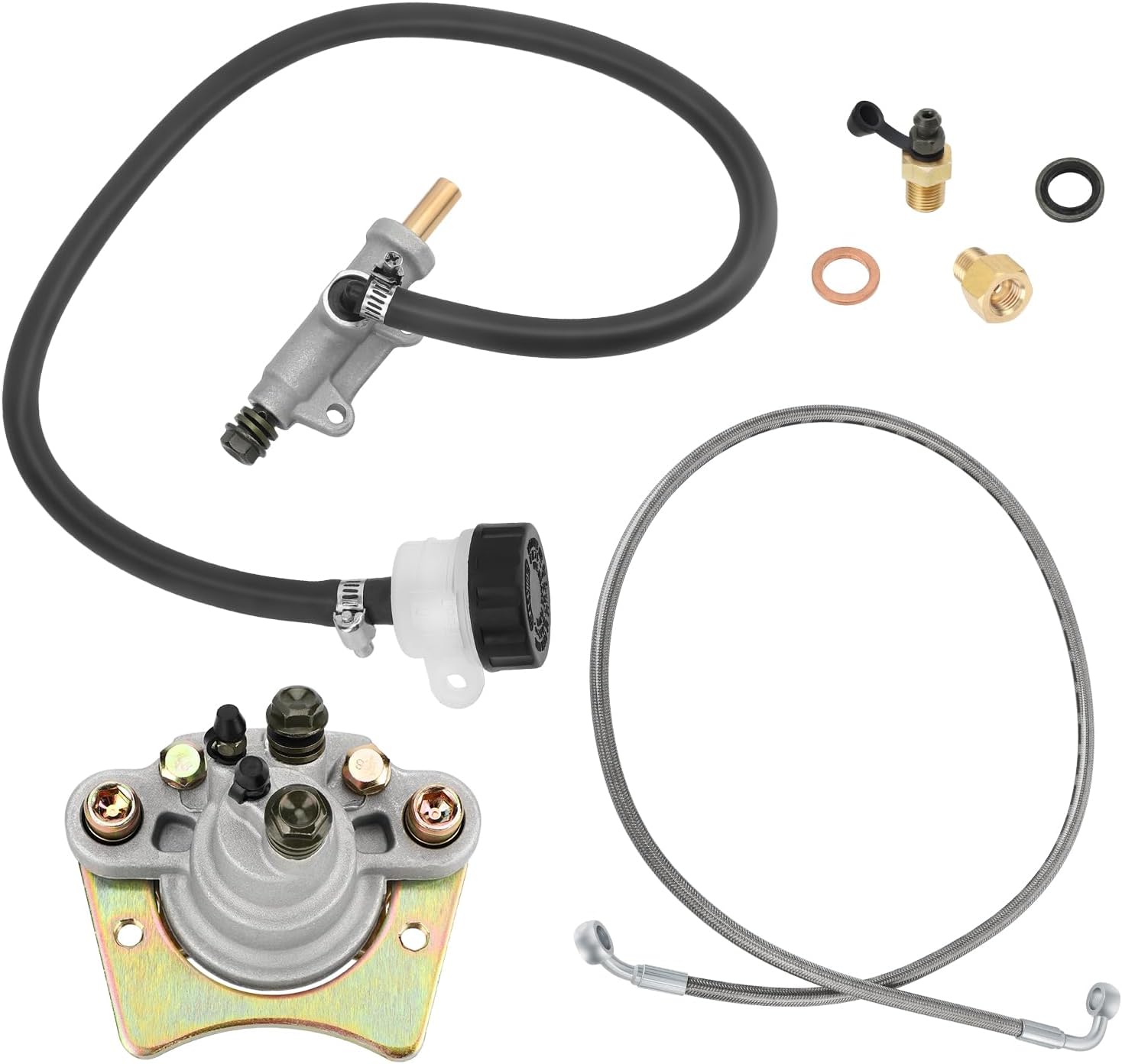 M MATI Rear Brake Caliper & Master Cylinder & Hose Line for Polaris Scrambler 500 Trail Blazer 250 330 Trail Boss 330 2005-2009 1910806 1910791 1910506 1910769