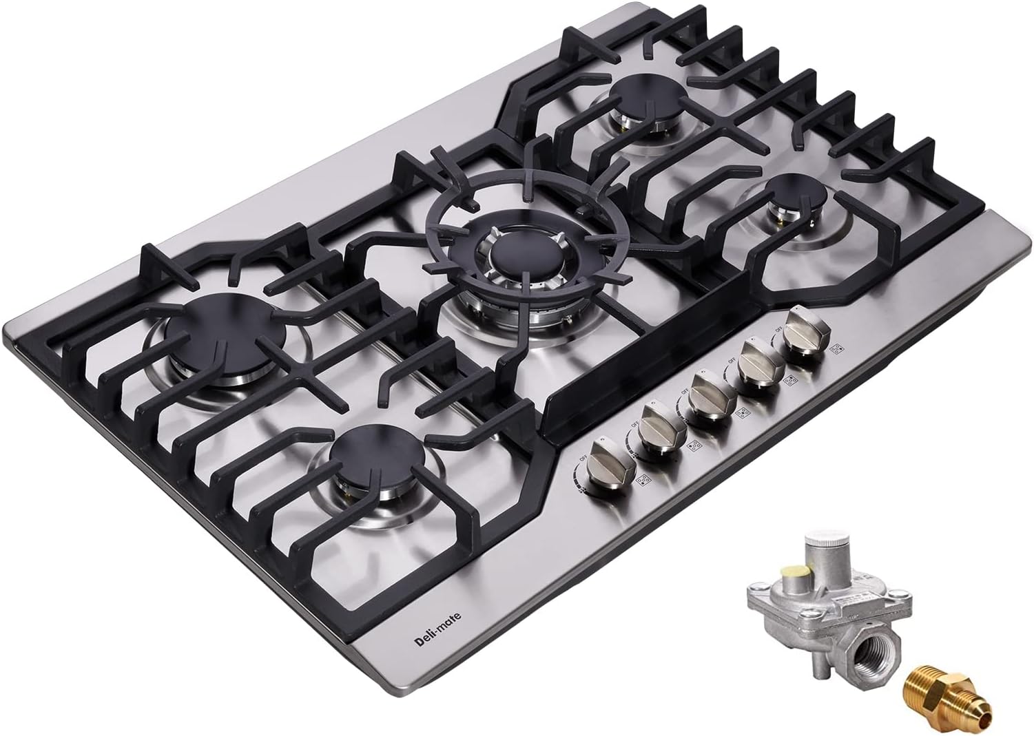 30 Inch Gas Cooktop, Stainless Steel Built-in 5 Burners Gas Stovetop LPG/NG Convertible Gas Stove Top Dual Fuel Gas Hob DM527-05