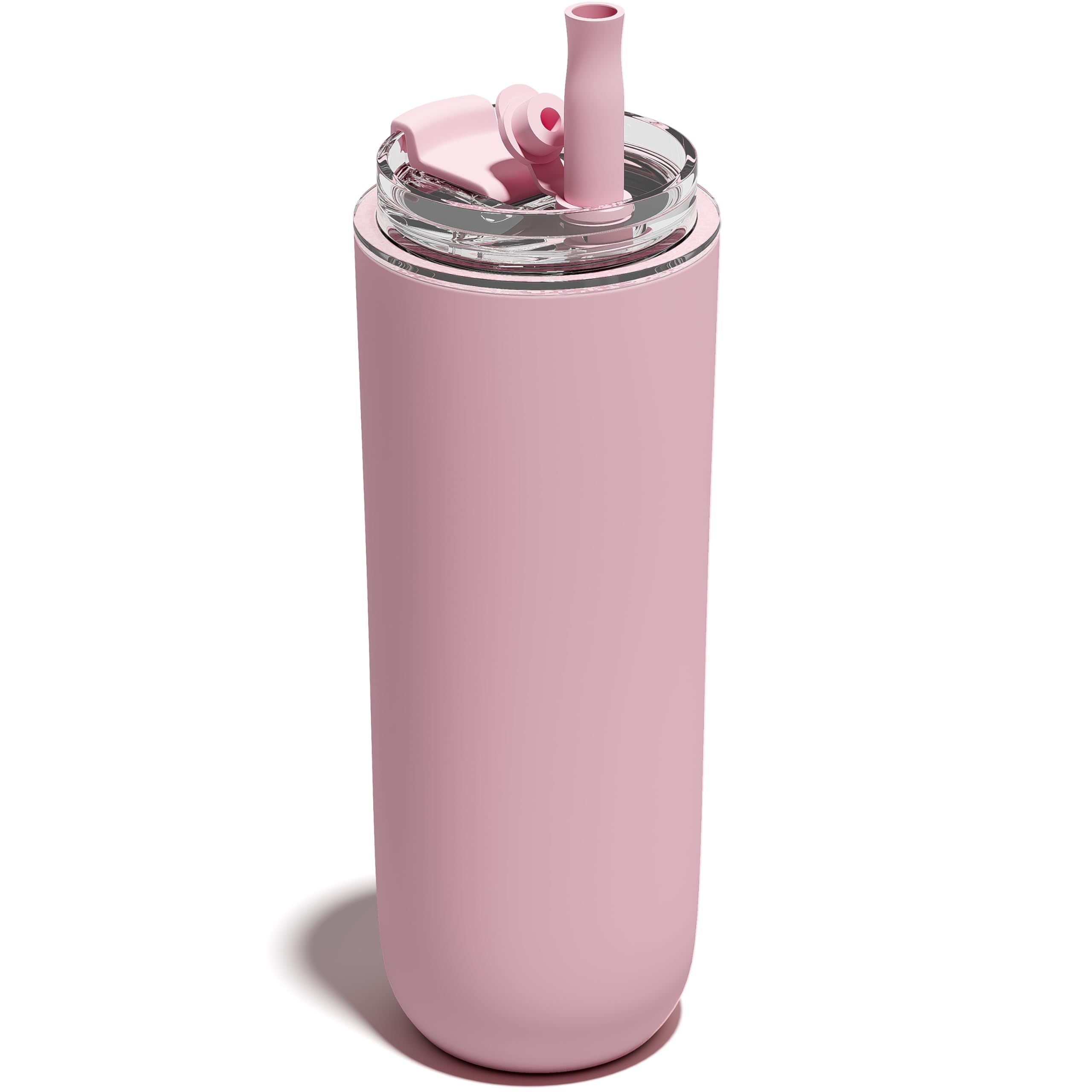 16 oz Insulated Coffee Tumblers, Travel Coffee Tumblers with Straw (Pink)