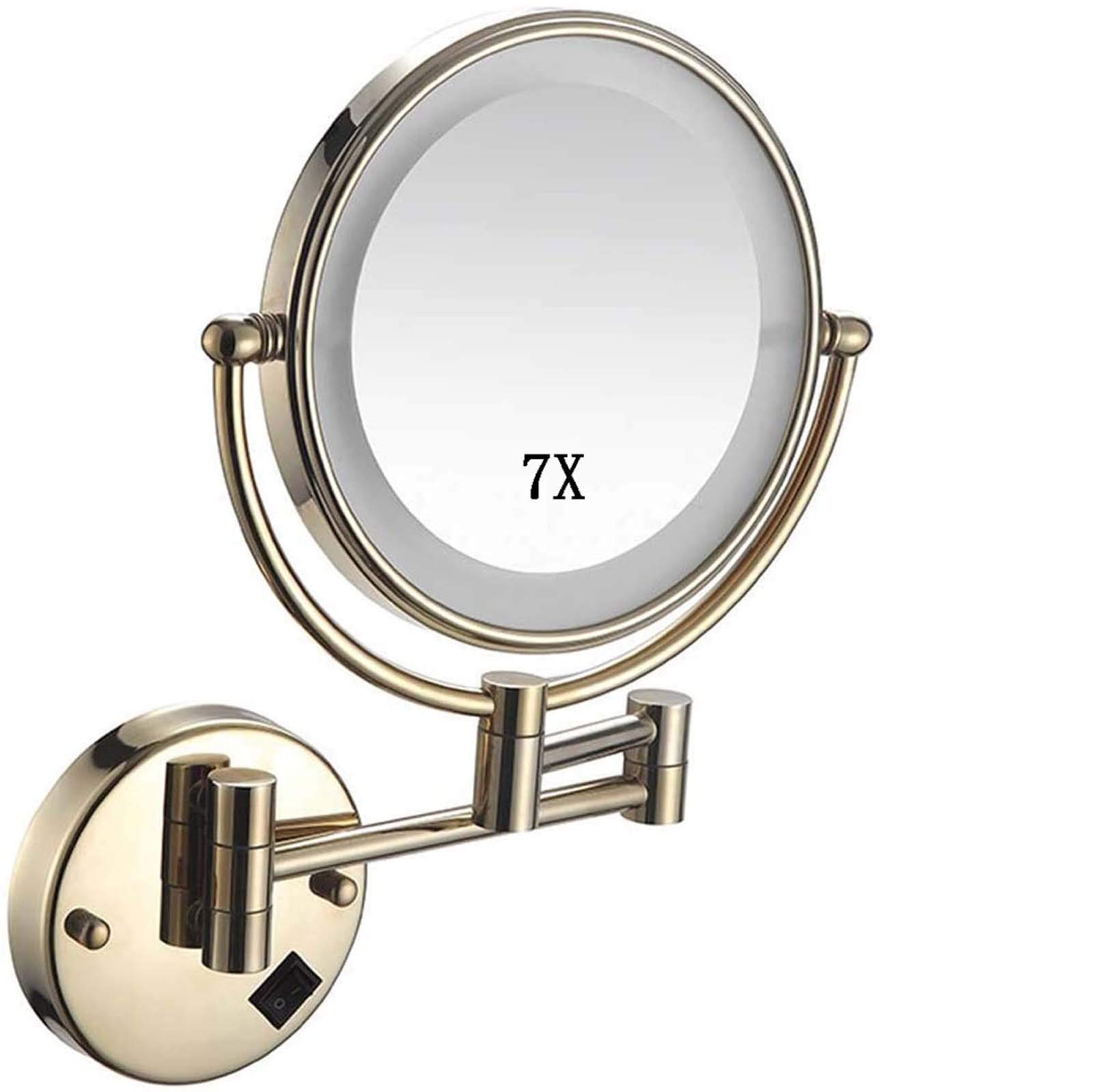 Miroir de maquillage mural rond doré de 8 pouces avec grossissement 7X