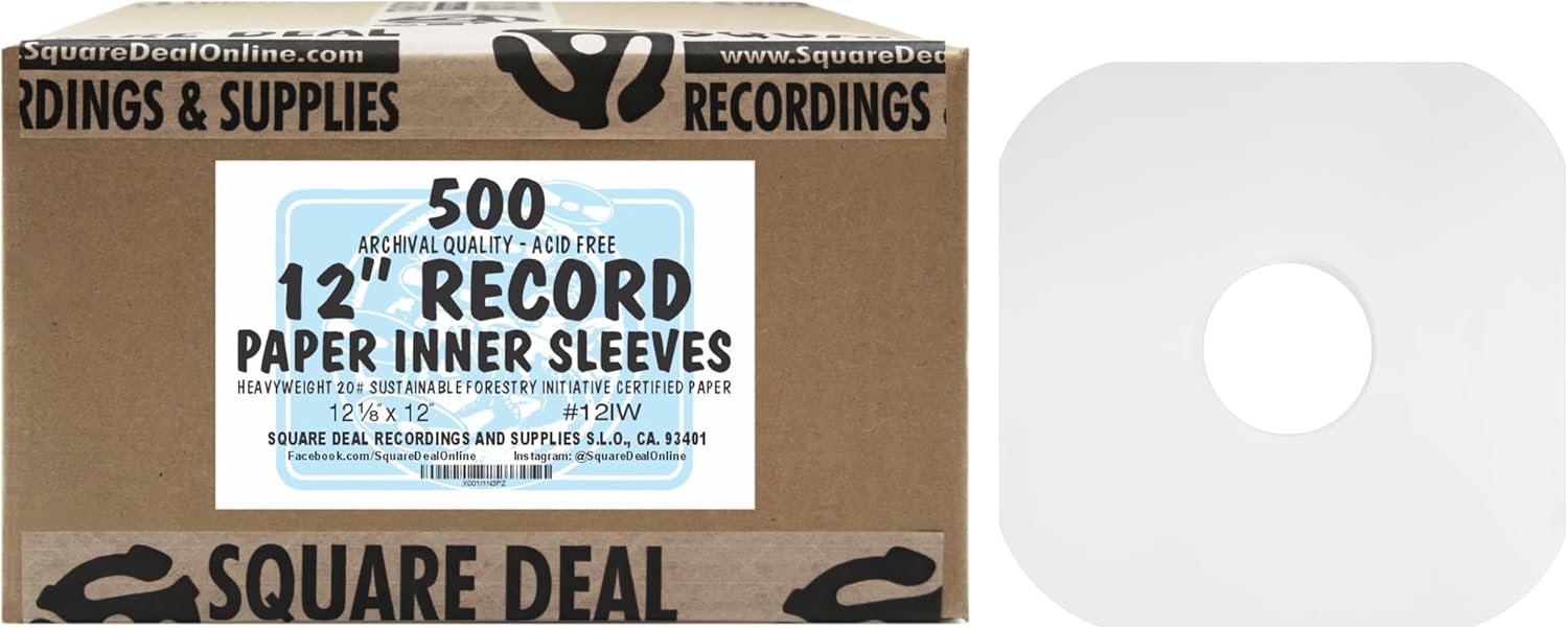 (500) Archival Quality Acid-Free Heavyweight Paper Inner Sleeves with Hole for 12″ Vinyl Records – Durable 20# Paper – Easy Record Insertion – #12IW