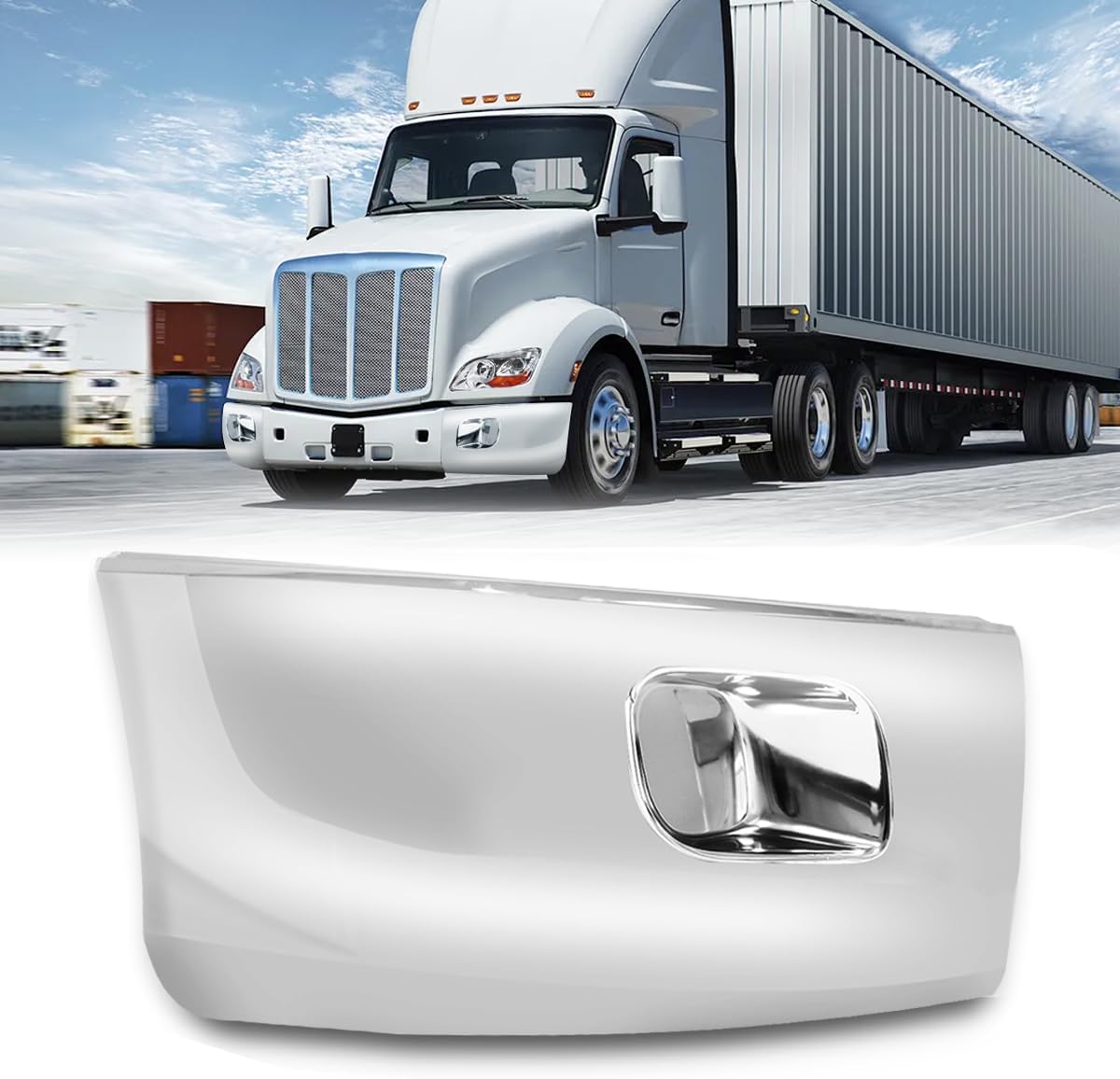 Bumper Corner w/o Fog Light Hole fit for 2013-2022 Peterbilt 579 Semi Truck Right Side Chrome