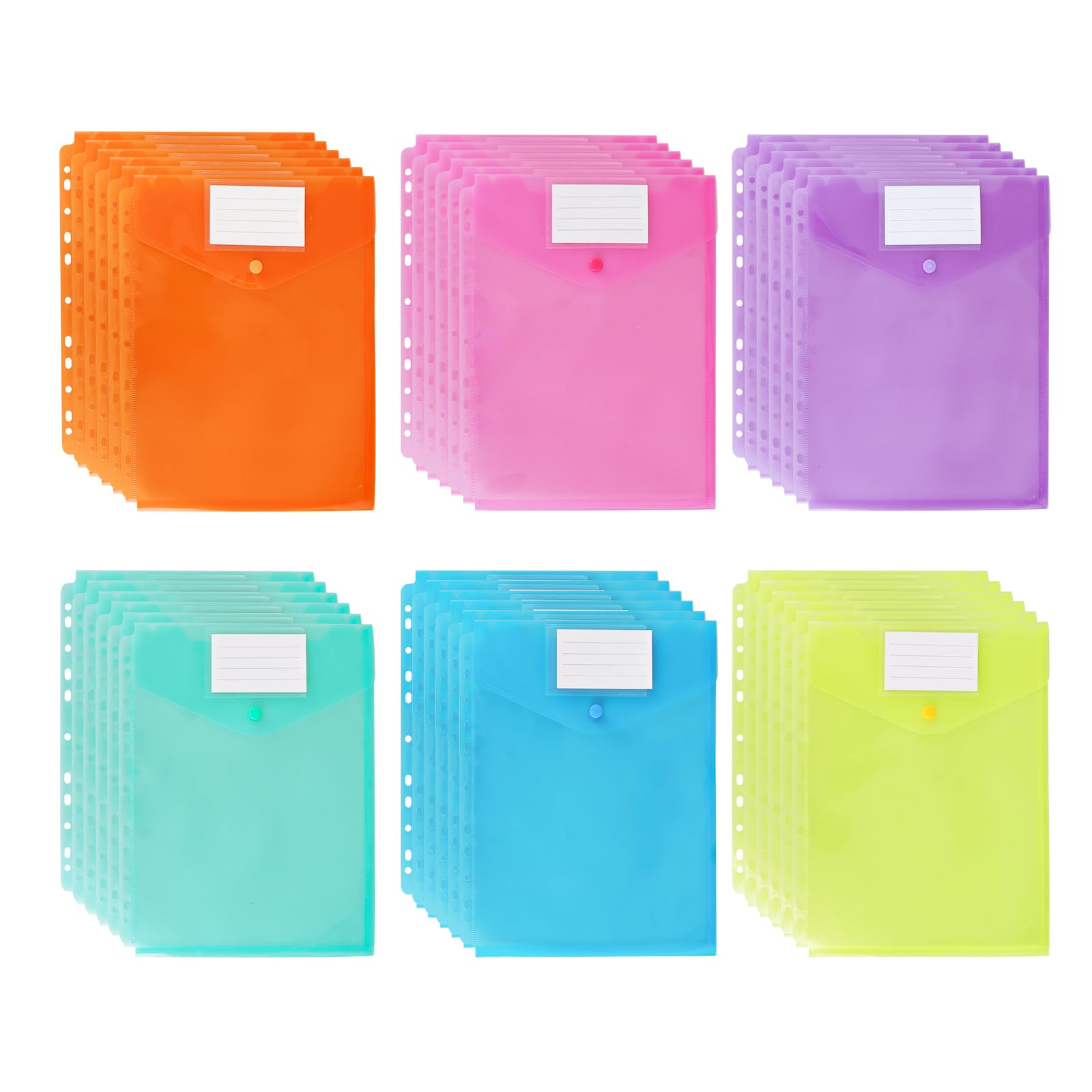 Lot De 24 Pochettes Transparentes A4 - 6 Couleurs Assorties - Plastique PP - Pour Documents Ou Projets