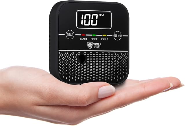 Wolf Shield 2022 New Carbon Monoxide Alarm With Sealed 10-Year Lithium Battery Life-Time Warranty| Latest EN50291-1:2018 | Real-Time CO Digital Reading Display | Portable Black Version