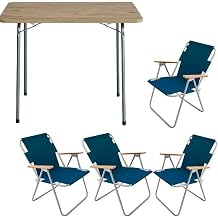 Bofigo 60X80 Pine Folding Table + 4 Pieces Folding Chair Camping Set Garden Balcony Set Blue