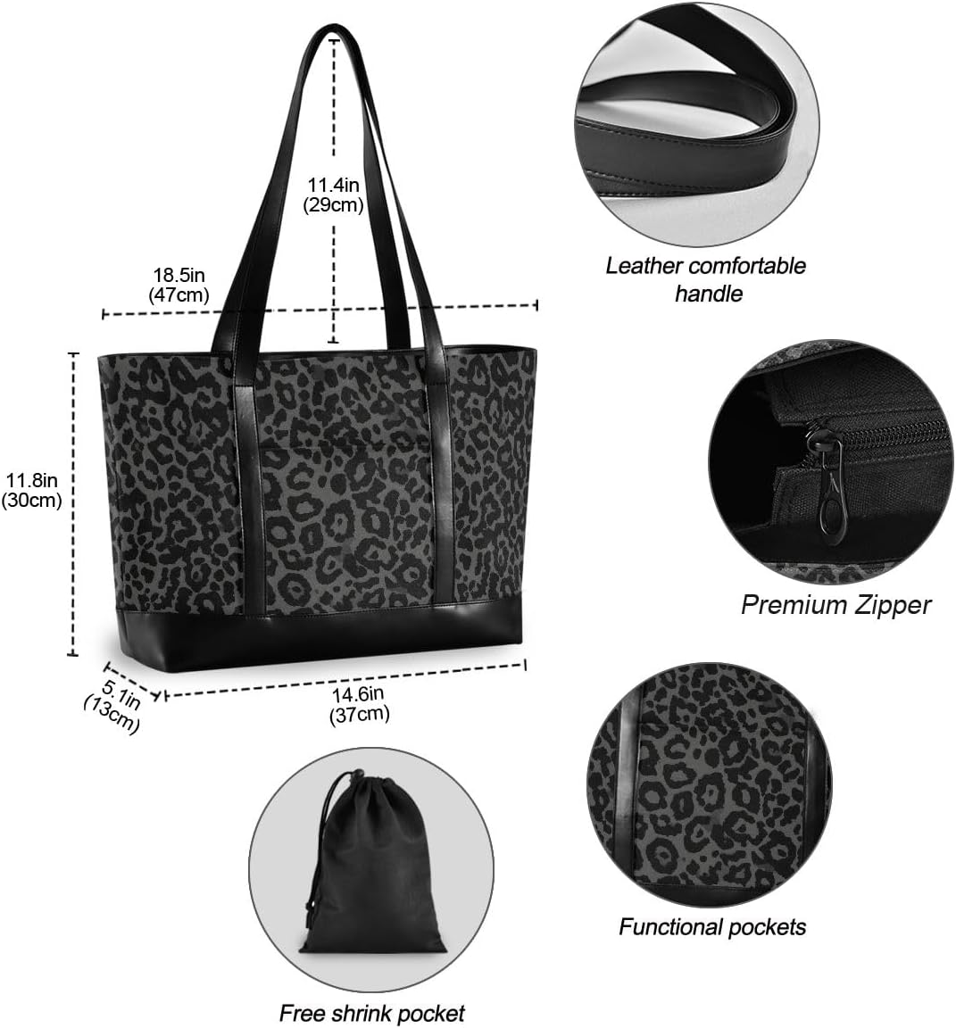 ALAZA Dark Gray Leopard Cheetah Print Women Laptop Tote Bag for Woman 15.6 inch Laptop Organizer Bag Teacher Work Purse