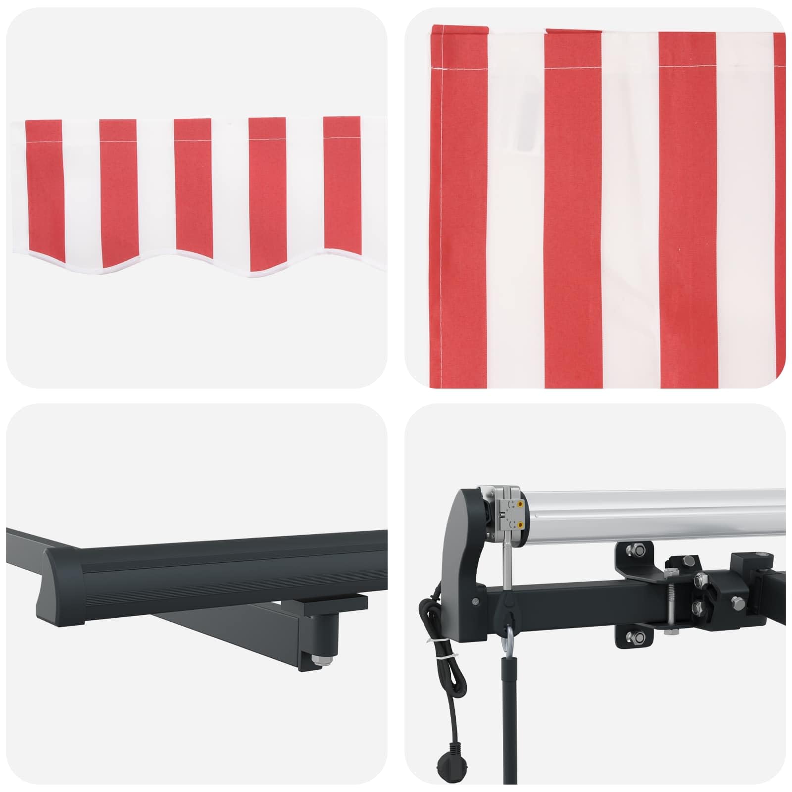 Gelenkarmmarkise Einziehbar Rot Weiß 450 x 350 cm | Stabiler Schattenspender mit Fernbedienung und robustem Gestell aus Aluminium für den Außenbereich im Garten.