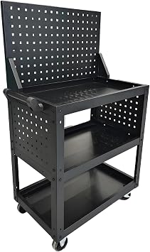 3 Tier Rolling Tool Cart on Wheels - Metal Service Cart Industrial Utility Cart for Mechanic - 150KG Load Mobile Storage Organizer for Garage