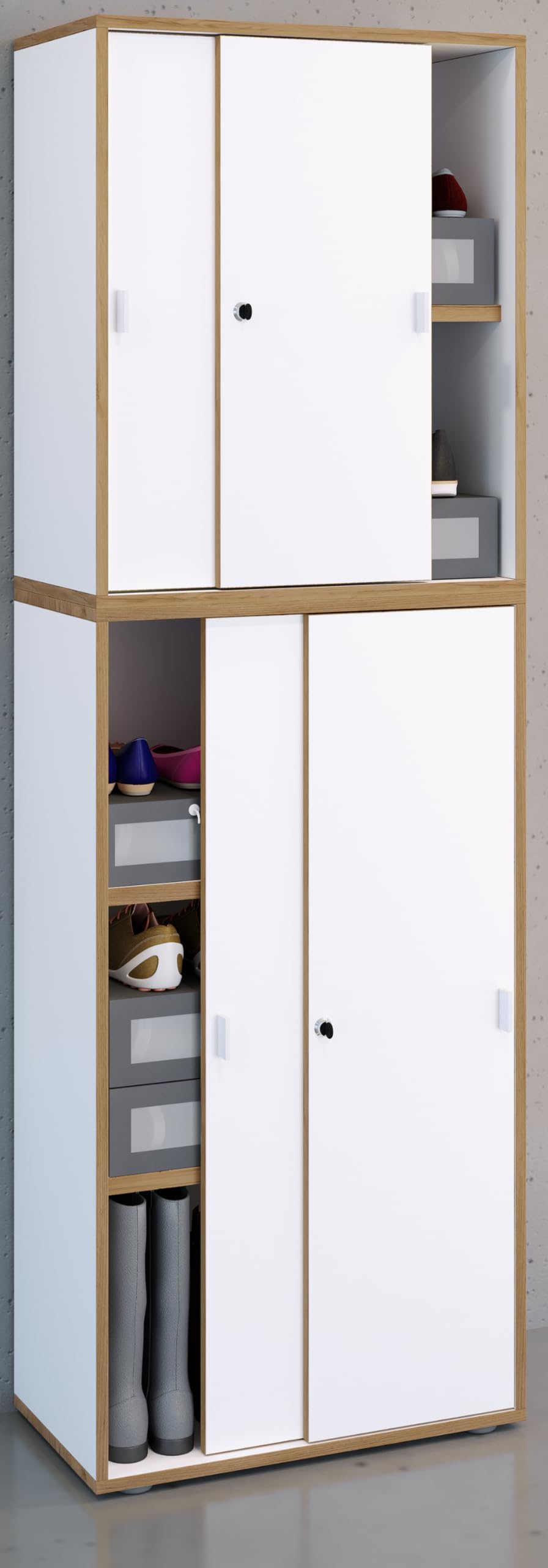 VCM Holz Büroschrank Ordner Aktenschrank Büromöbel Schrank Salia 5-Fach Breite 60 cm Schiebetüren