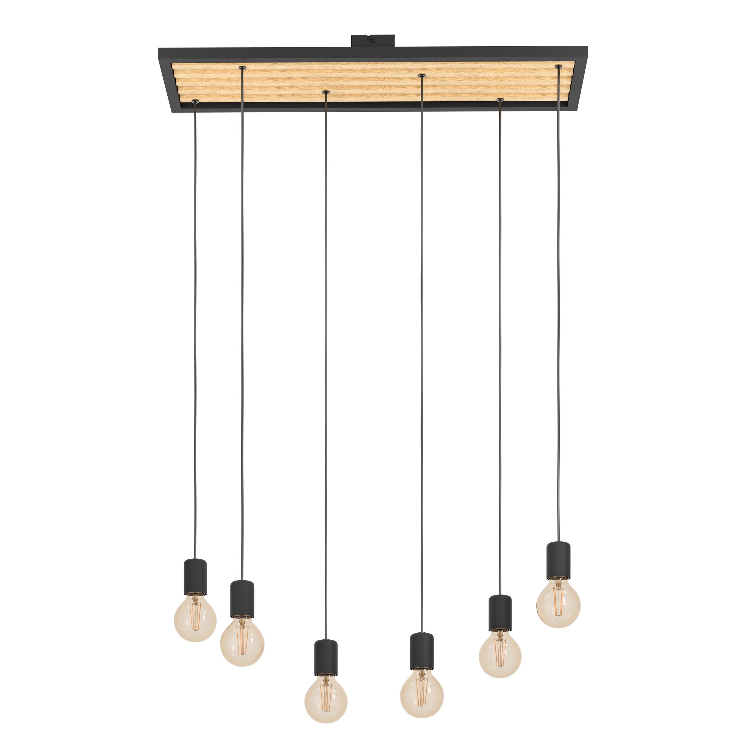 Eglo Pendant Lighting Consett, 6 lamp Ceiling Light Fitting, Hanging for Dining and Living Room, FSCM70HB, Wood Metal in Black, E27 Socket — image 1