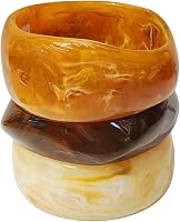 Liiusgelad Chunky 3-Pack Acrylic Resin Bangles for Women - Brown & Colorful Indian Style Statement Bracelets