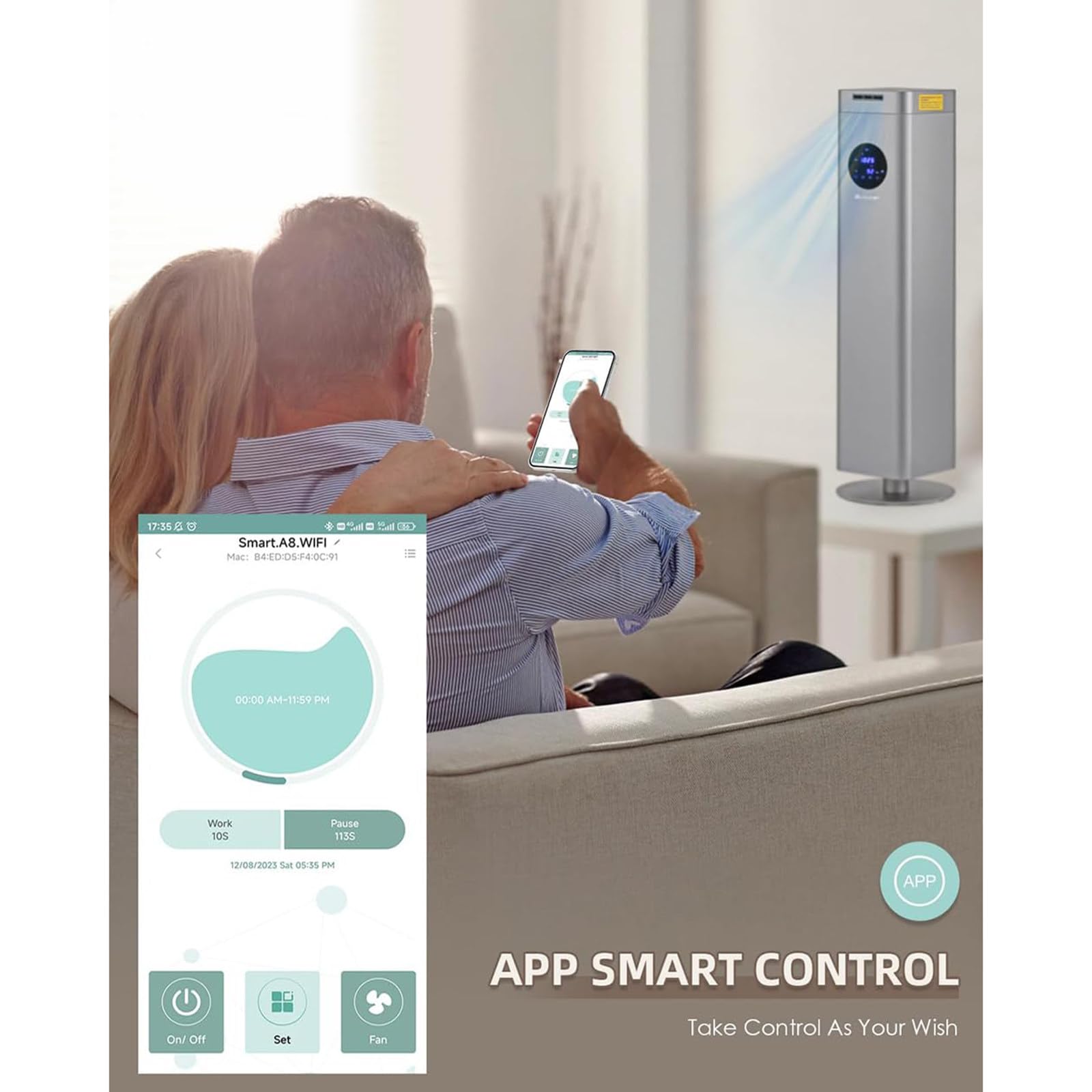 Difusor de aire sin agua con control inteligente, temporizador y bajo ruido, ideal para 2500-4500 pies cuadrados, perfecto para sala de estar y oficina