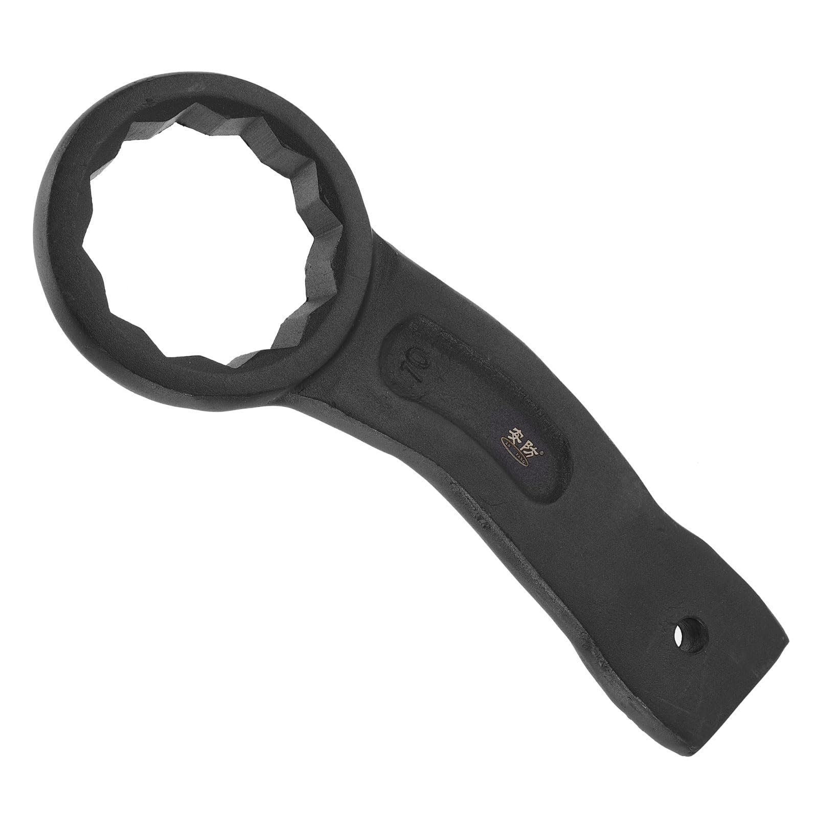 sourcing map Striking Wrench 70mm 45# Steel Spraying 6-Point Flat Strike Wrench Slogging Ring Spanner Bend Handle Box End Striking Tool for Automotive Repair Furniture Assembly, Black