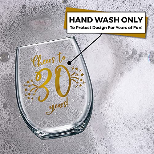 Honeyplum 30Th Birthday Or Anniversary Wine Glass Gift - Cheers To 30 Years - 20Oz - Stunning Gold Foil Design #TOP3