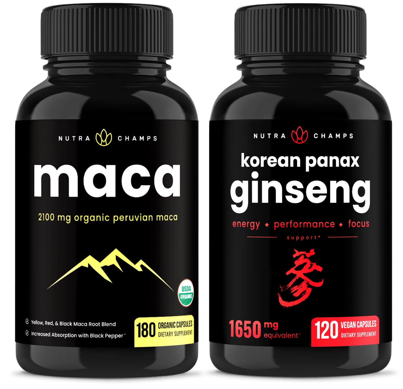 NutraChampsMaca Root Capsules and Korean Ginseng Capsules 2 Pack Bundle