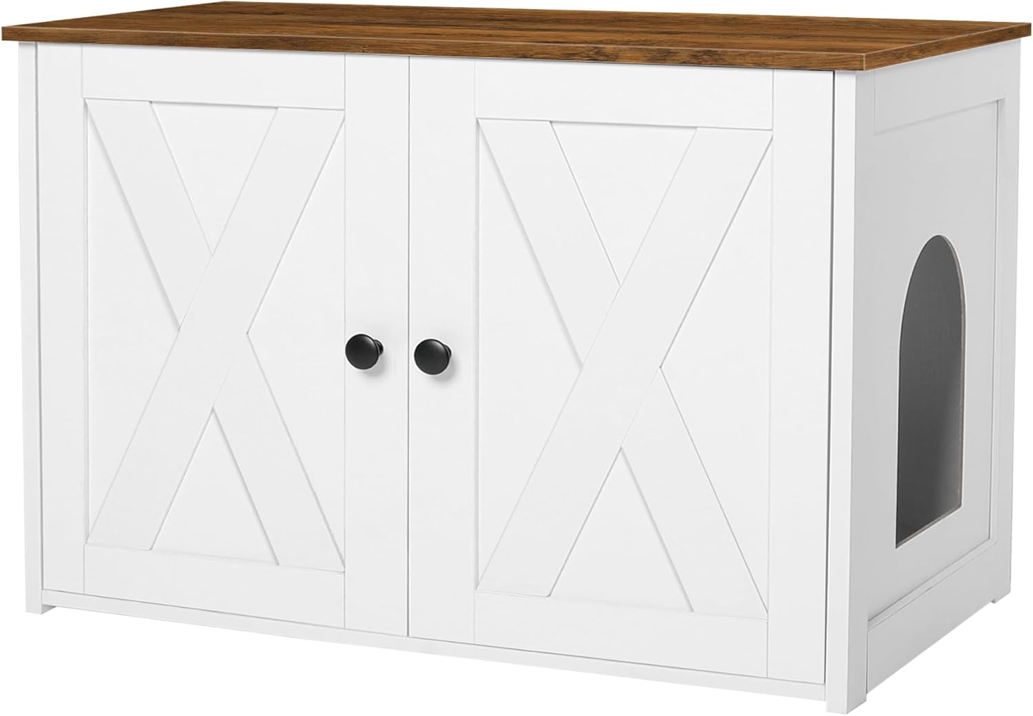 Dwanton Litter Box Enclosure, Cat Litter Box Furniture Hidden, Reversible Entrance Can Be on Left or Right Side, Wooden Cat Washroom Indoor, White and Warm Brown, 27.6 Inches