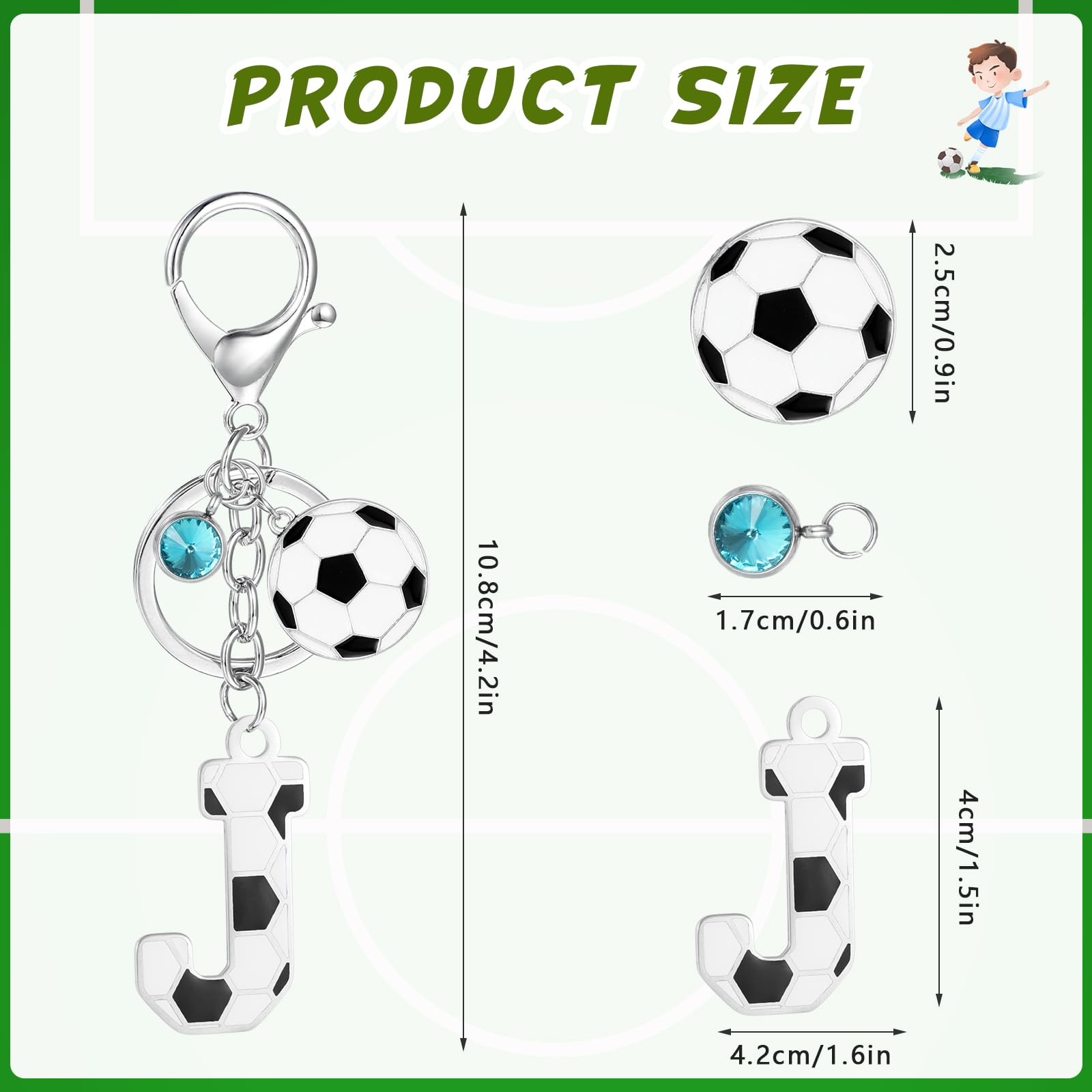MWOOT Llavero Futbol de Letra Inicial, Llavero Nombre con Colgante de Fútbol para Niño Niña, Regalo para Bolso Mochila Llave