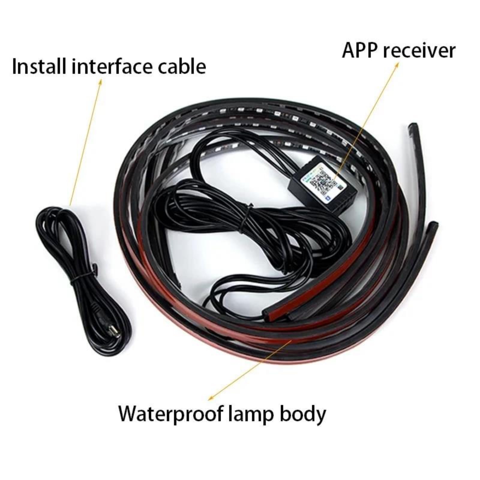 Pasek świetlny pod samochodem 12V LED do podwozia z oświetleniem ambientowym, sterowaniem przez aplikację, neonowa dekoracyjna lampa samochodowa,120 * 150