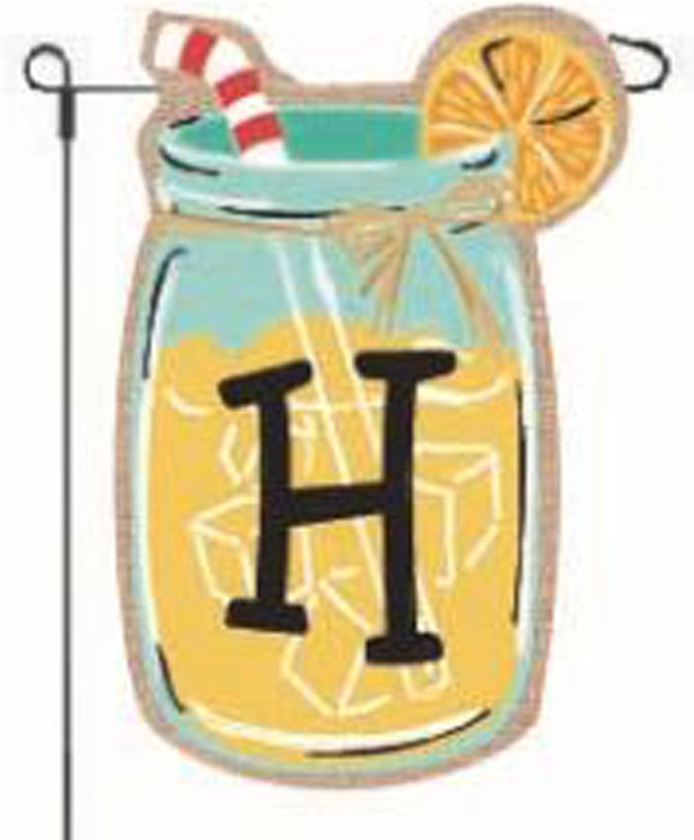 JEC Home Goods Home Garden Flags Monogram Lemonade Mason Jar Burlap Summer Garden Flag 12.5 x 18 (Letter H)