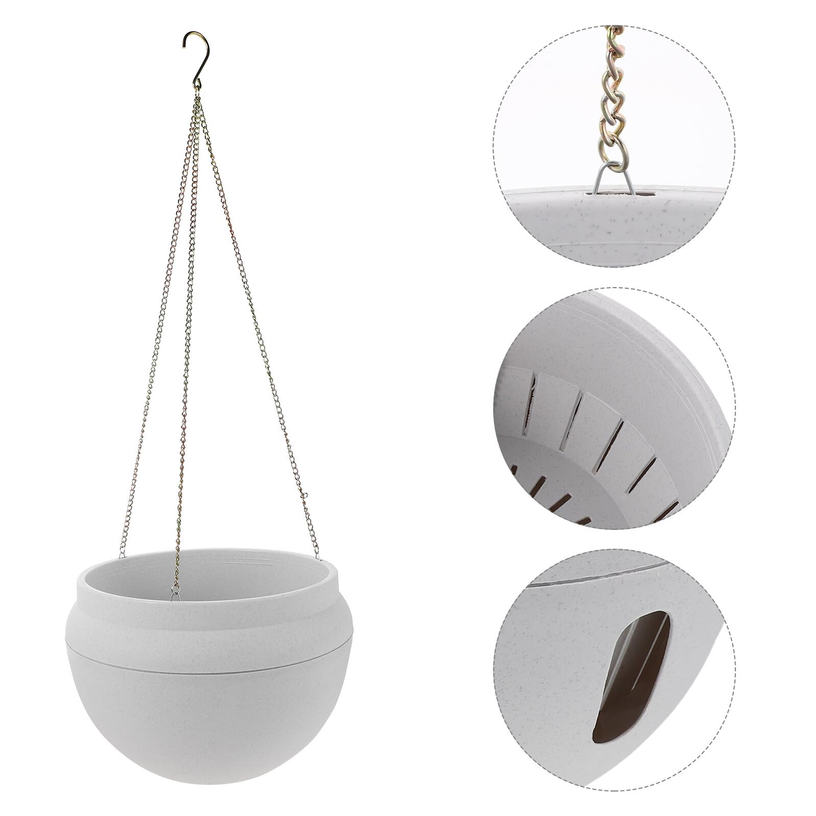 jojofuny Pot Suspendu à Arrosage Automatique en Plastique Blanc Grand Diamètre 24 CM Chaîne Incluse Jardinière Murale Auto-Irrigante pour Plantes Vertes Pots à Eau pour Plantes