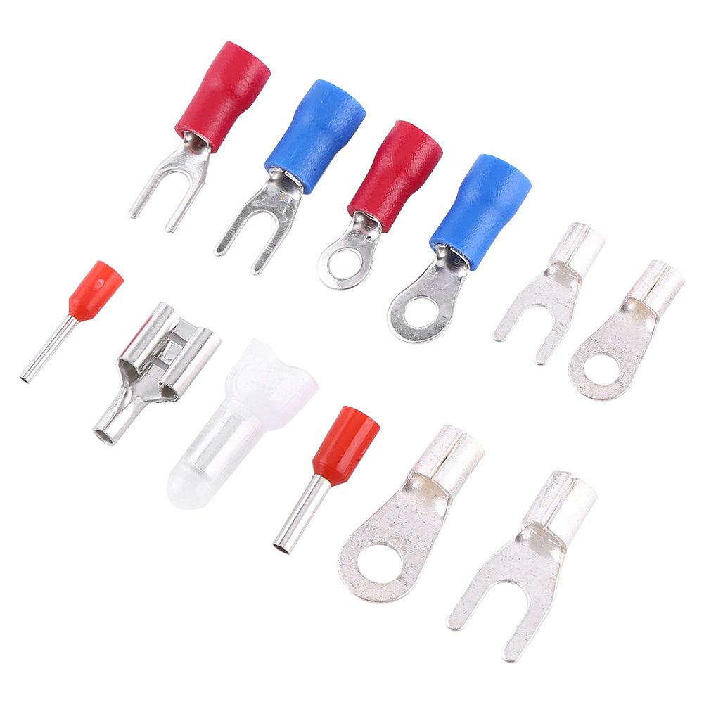 1000Pcs 24 Types Electrical Terminals Cable Wire Crimp Terminals Kit Cord Pin End Wiring Connectors Insulated Spade Fork Ring Assorted Set