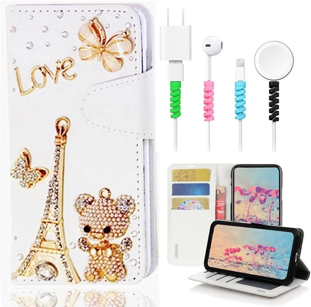 STENES Bling Wallet Phone Case Compatible with Moto G Stylus - Stylish - 3D Handmade Leopard Flowers Design Leather Cover with Cable Protector [4 Pack] - Gold