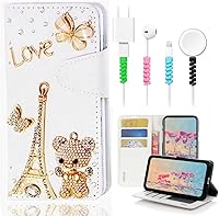 Vista 8 de STENES Bling - Funda de piel tipo cartera compatible con iPod Touch 7ª generación (2019), diseño de flores y mariposas en 3D hechas a mano, con Azul