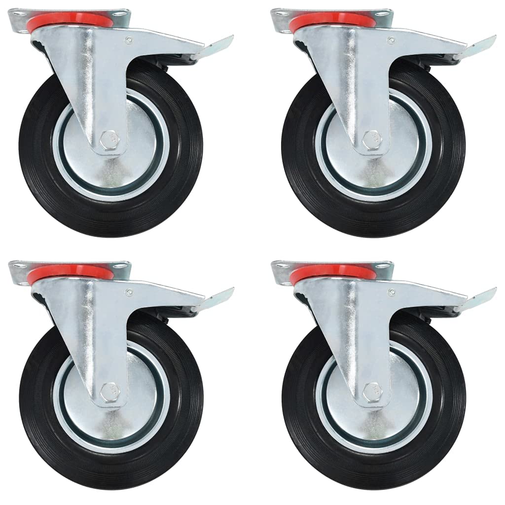 Homgoday Ruedas giratorias con doble freno, 4 unidades, 200 mm, decoración de muebles, ruedas giratorias para carretillas industriales