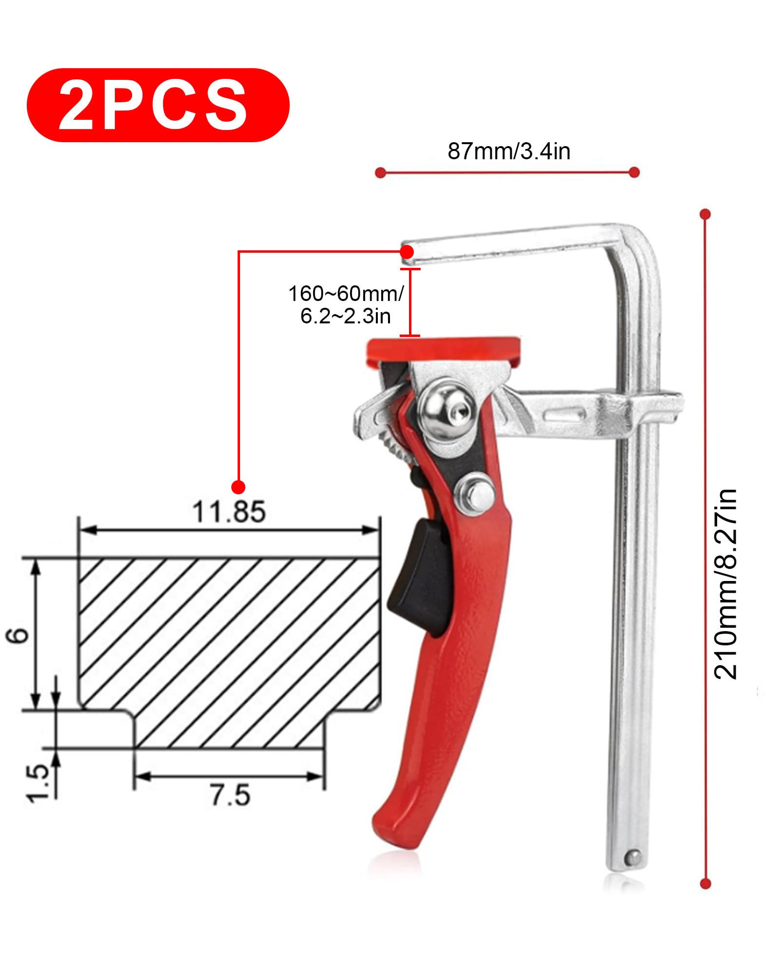 Abrazaderas de Tornillo Riel GuíA 160 X 60 mm: 2 Pcs Abrazadera de Tornillo de Acero Entero Resistente Y Duradero, Corte Preciso Para Lijado, CarpinteríA, FijacióN de Riel GuíA Diverser Herstell