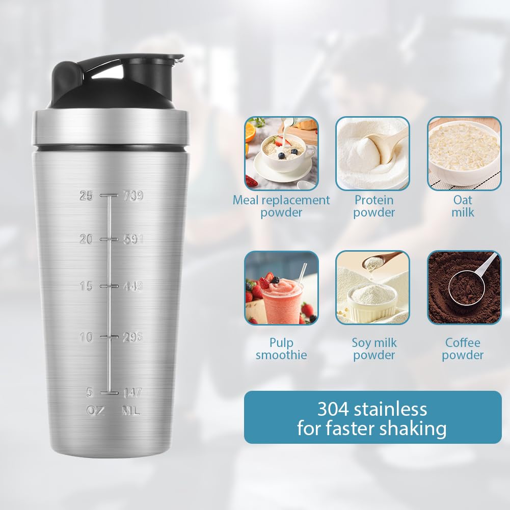 ACWOO Shaker do białka ze stali nierdzewnej, 900 ml ze stali nierdzewnej z mieszaczem kulkowym, shaker do napojów białkowych dla fanów sportów na świeżym powietrzu