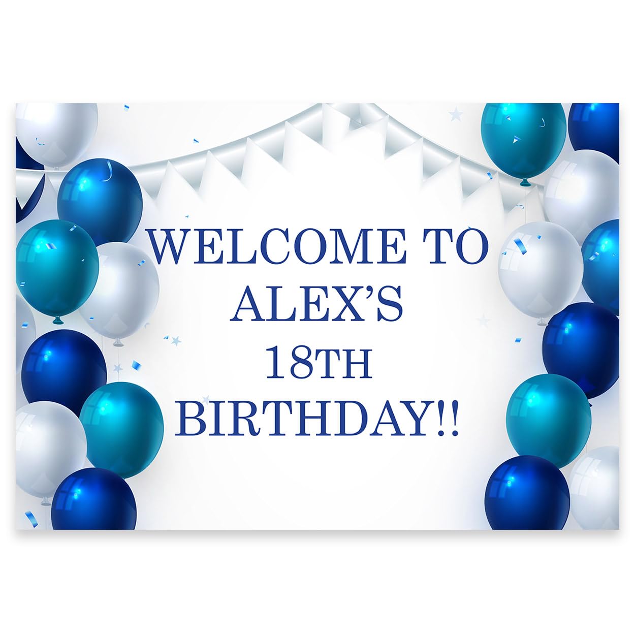 Paper Themes Blue Balloons Personalised Birthday Welcome Sign (Blue Balloons)