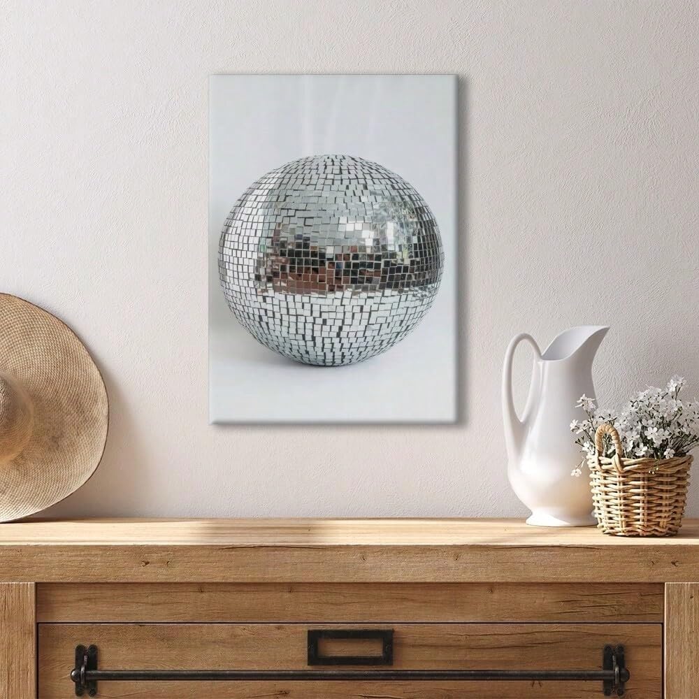 AIHNBF Bola de discoteca lienzo moderno bola de espejo arte de pared brillante retro pop art decoración para sala de estar dormitorio fiesta sótano 80 x 120 cm