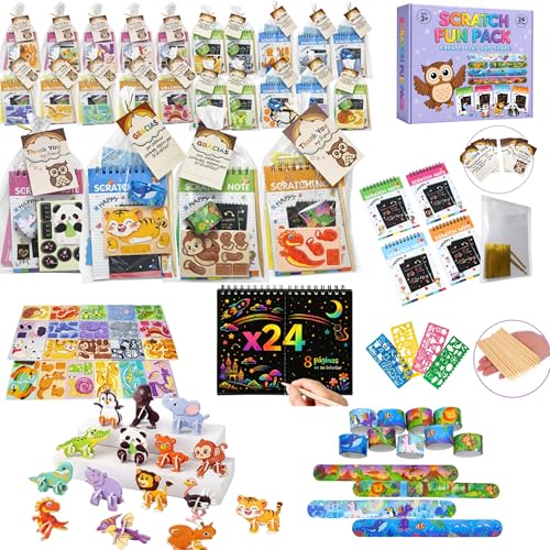 EL MOCHUELITO Regalos Cumpleaños Niños Colegio – Pack 24 Invitados con Bolsas Individuales, Pulseras Silicona Slap, Puzzle 3D y Scratch Art – Detalles Cumpleaños Infantil Repartir o Crear Bolsitas
