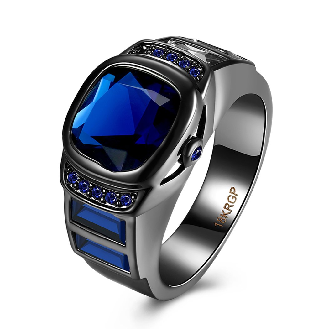 Jewelry Mens Europe and United States Green Zicon Diamond Gemstone Titanium Steel Rings,Blue Size 8