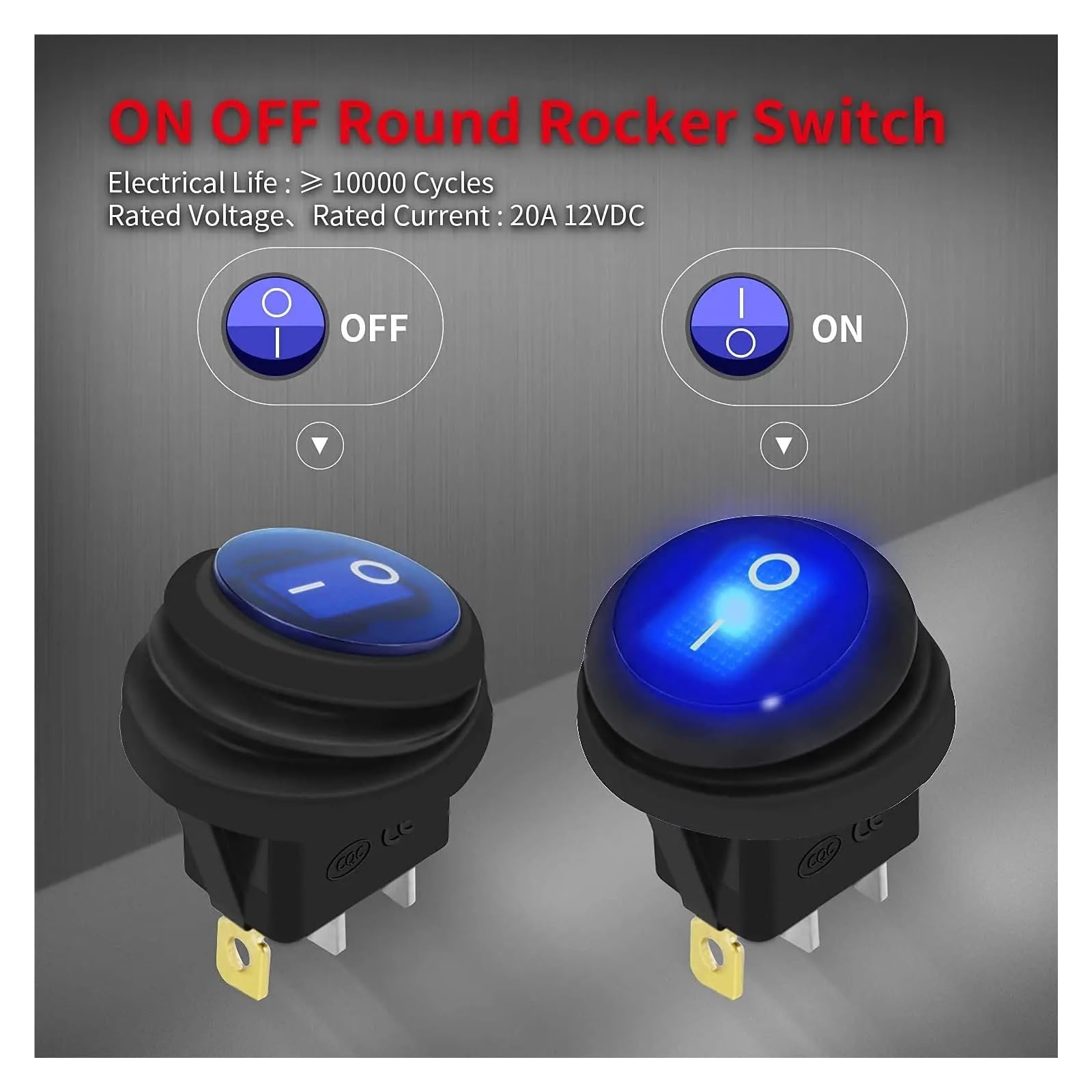 Paquete De 5 Interruptores Basculantes 12 V, 20 A, con Interruptor Redondo Luz, 3 Pines, Voltios(Red)