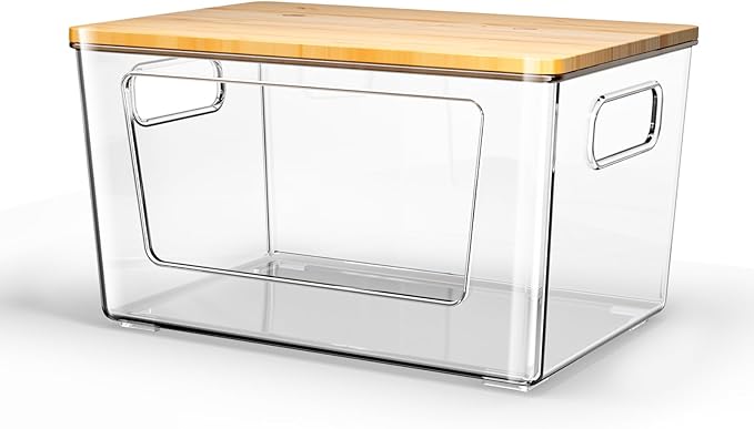 Trash Bag Holder with Bamboo Lid, Stackable Trash Bag Dispenser, Extra Large Storage for Kitchen Laundry Room Under Sink (1Pack)