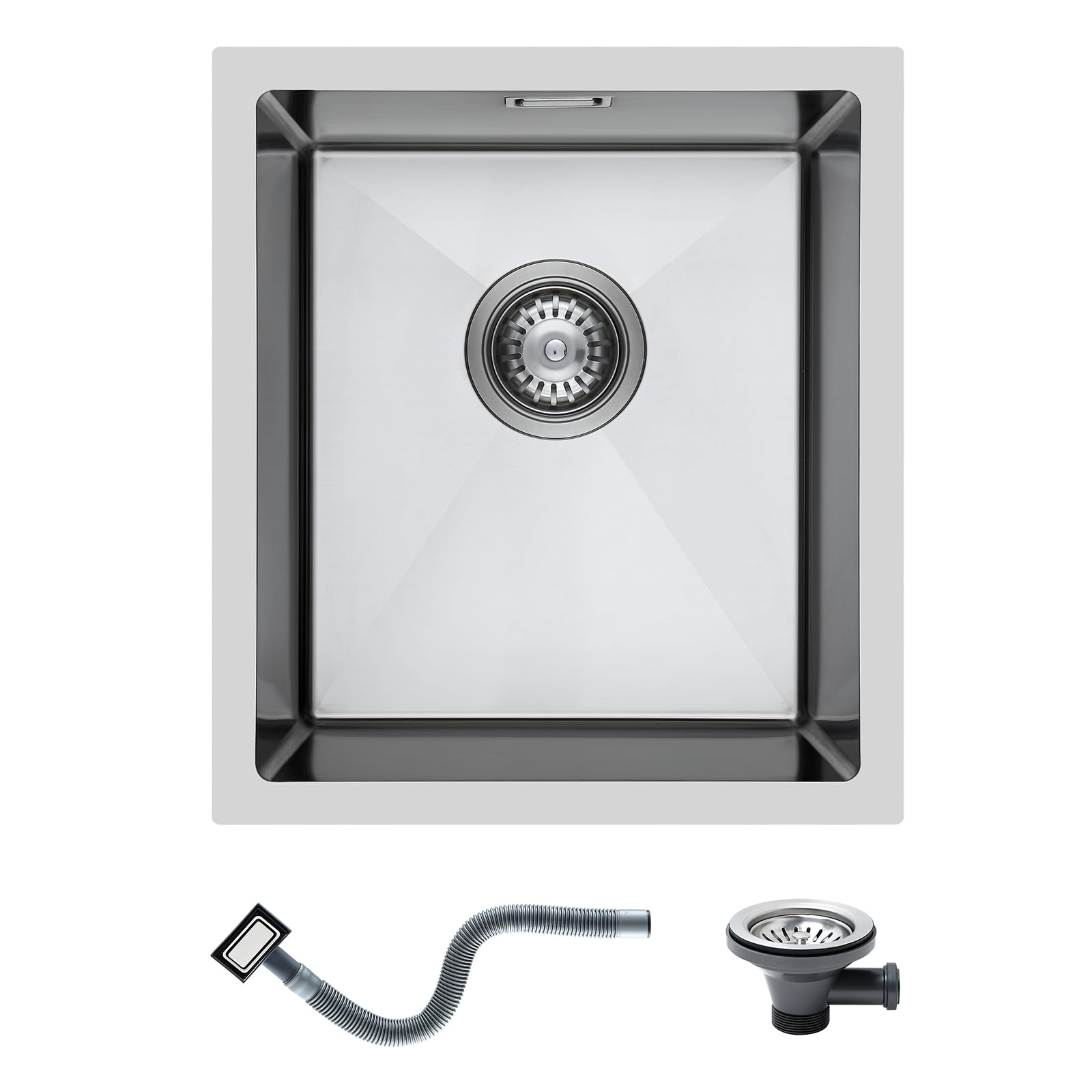 KINKIBOS Kitchen Sink 304 Stainless Steel 40 x 45 cm, Undermount Sink Small, Stainless Steel Sink with Overflow (without Tap Hole), Kitchen Sink 1 Bowl Rectangular, Kitchen Sink for 45 cm Base Cabinet