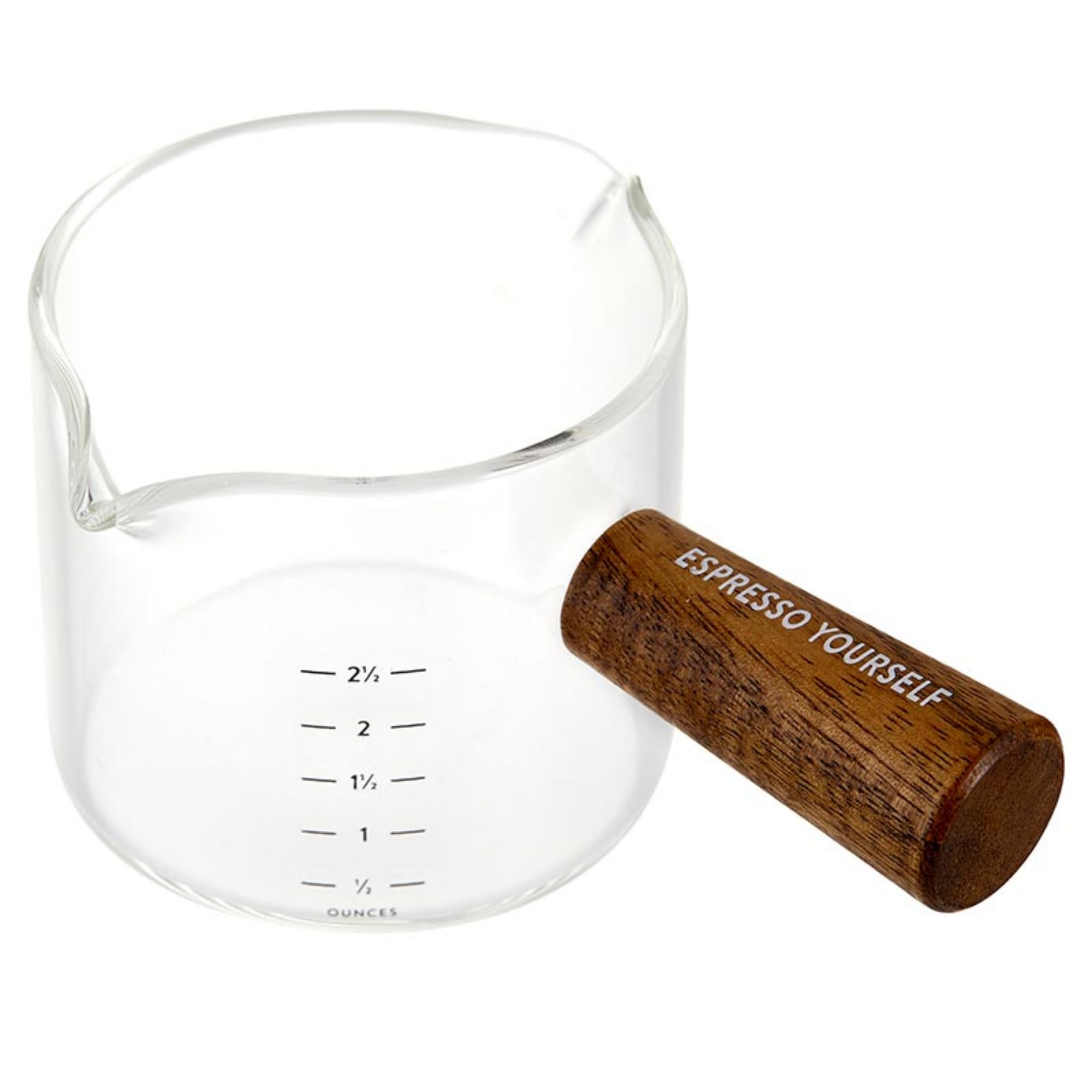 Santa Barbara Design Studio Coffee Bar Gifts - Taza medidora de cristal para espresso, 75 ml, cristal transparente y madera