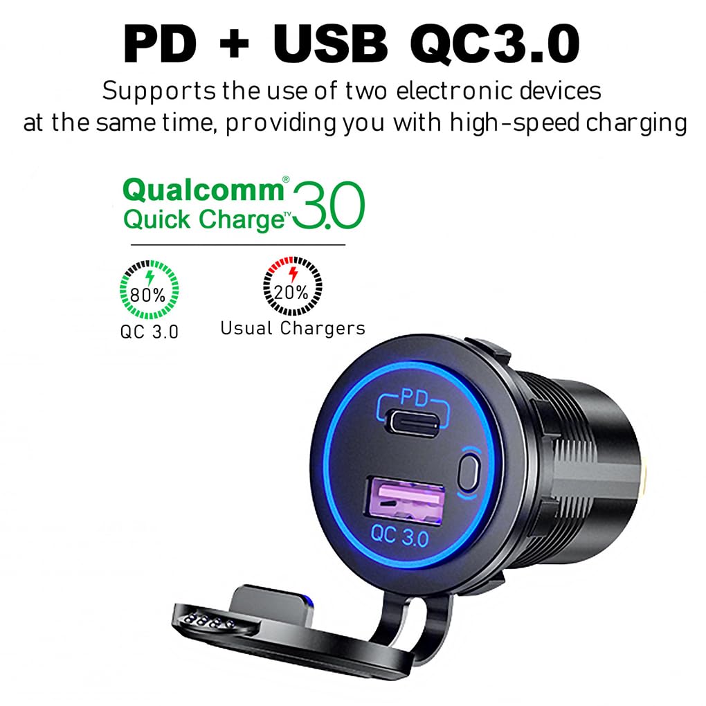 3 zestaw uniwersalnych gniazd zapalniczki motocyklowej adapter ładowania USB motocykl łódź SUV ładowarka ochrona przed przeciążeniem samochodowe niebieskie światło
