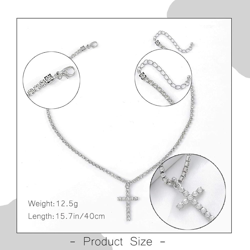 Amazon.com: Gangel Silver Vertical Cross Tennis Necklace