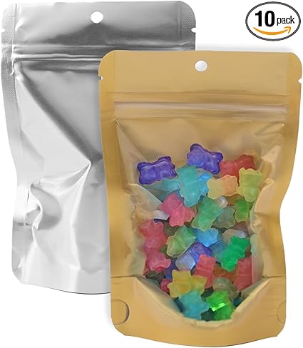 5 Mil Gold/Clear Stand Up Pouch Bags - Professional Flexible Packaging - Resealable - Seal-Top - Heat-Sealable - Hang Hole - Tear Notch - Small 4 x 6 x 2.5 in - 1000 Pack