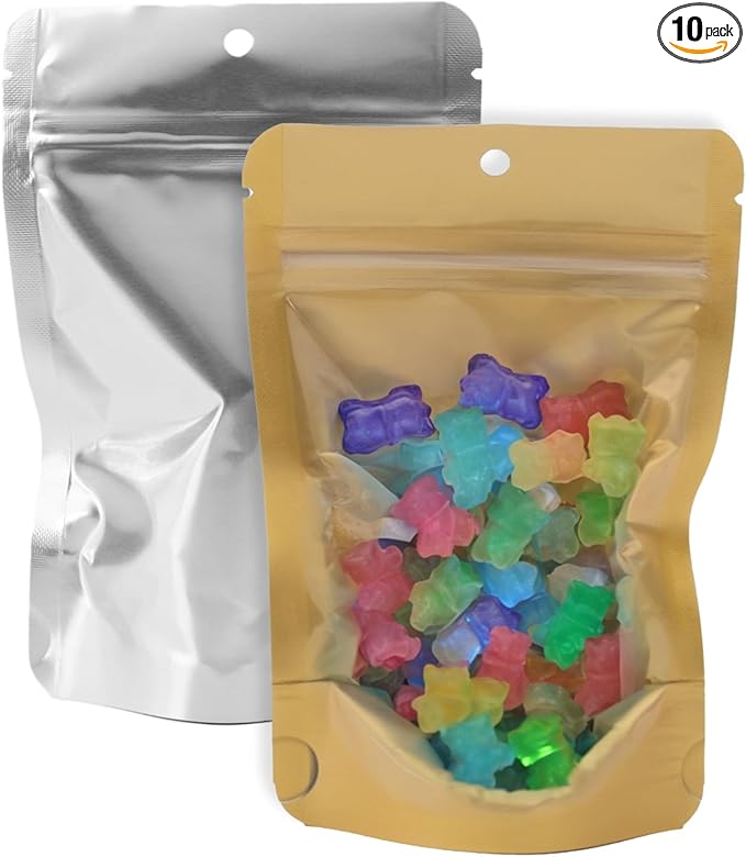 5 Mil Gold/Clear Stand Up Pouch Bags - Professional Flexible Packaging - Resealable - Seal-Top - Heat-Sealable - Hang Hole - Tear Notch - Small 4 x 6 x 2.5 in - 1000 Pack