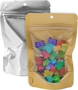 5 Mil Gold/Clear Stand Up Pouch Bags - Professional Flexible Packaging - Resealable - Seal-Top - Heat-Sealable - Hang Hole - Tear Notch - Small 4 x 6 x 2.5 in - 1000 Pack