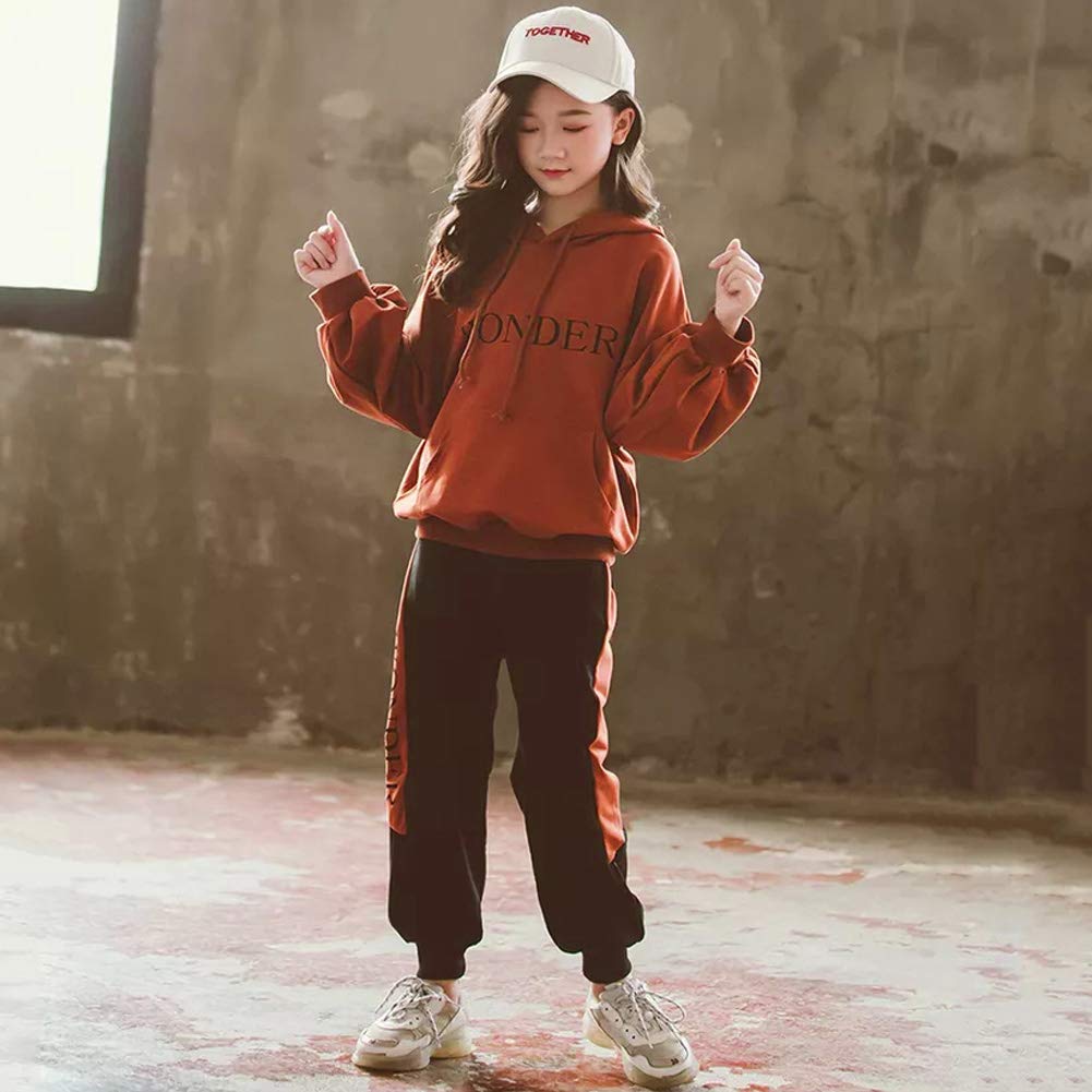 Chándal infantil para niña, chándal de 2 piezas, conjunto de ropa para el tiempo libre (sudadera + pantalones de sudadera) primavera y otoño, marrón, 116 cm