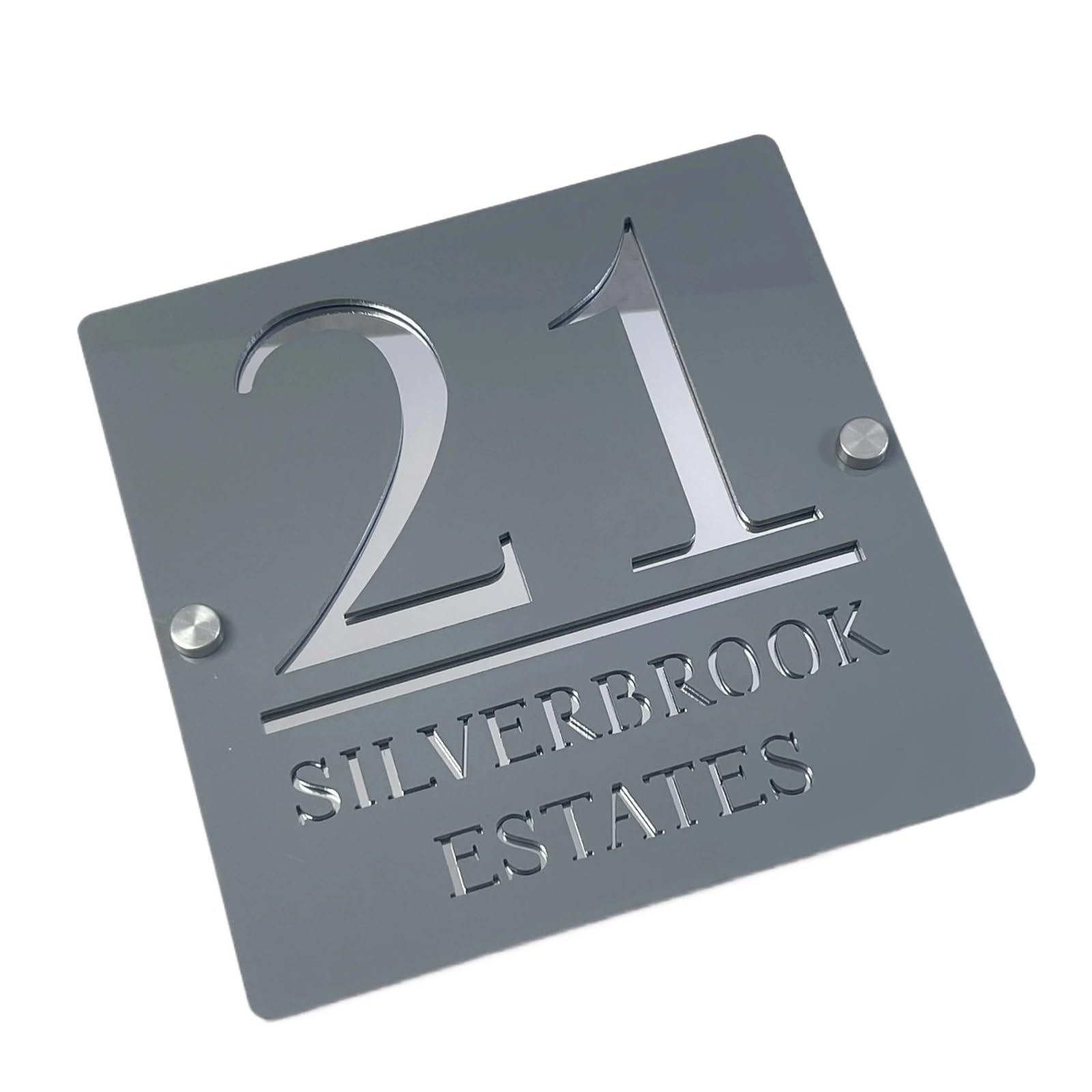 1 Uds. Señal De Número Casa Acrílica, Placa Dirección 3D, Carteles Pared Calle Villa Plata Negra, for Exteriores, Dulce Hogar(Grey Silver,200mmX200mm)