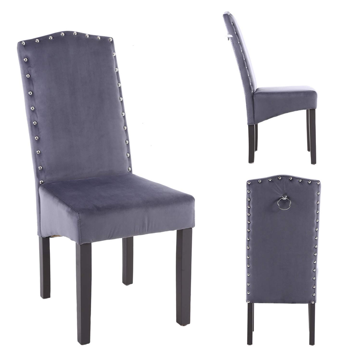 PS Global Set of 2 Knocker back Velvet Fabric chairs - Dining, Kitchen, Living room, Bedroom, Chairs (Dark Grey)